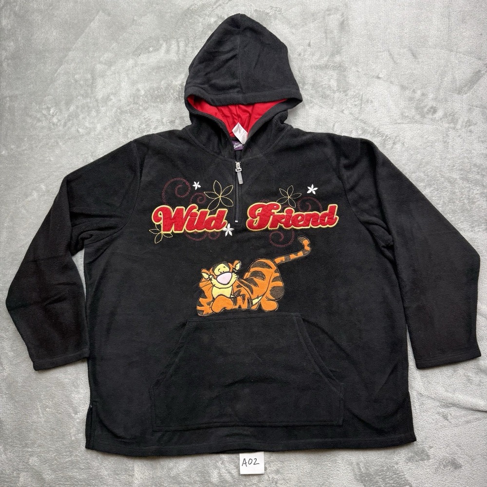 Vintage World Disney Womens Sz Plus 4X Hoodie Fleece 1/4 Zip Wild Friends Tigger